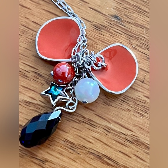 Swarovski Red White Blue Seashell Crystal Necklace Silver Chain Nautical Patriot - Picture 6 of 14